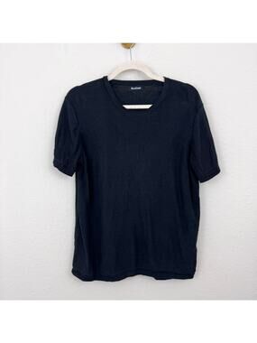 Naadam Womens Silk Cashmere Knit Top Size L Neutral Short Sleeve Minimal Black